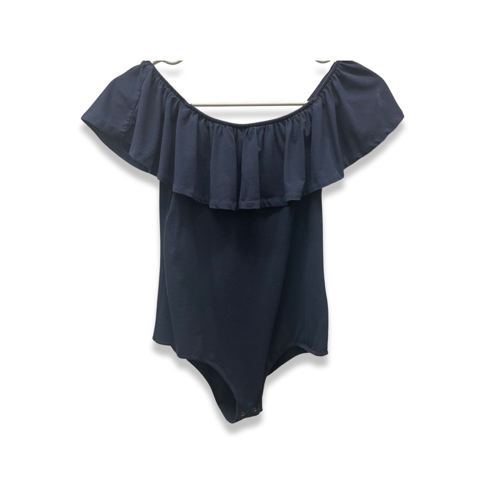 J. Crew Navy Ruffle Off The Shoulder Body Suit